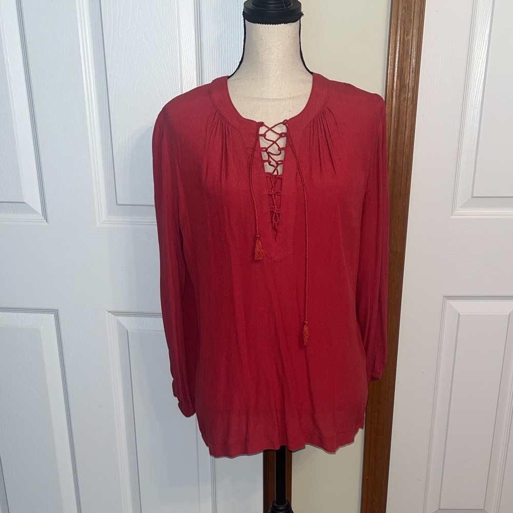Time and Tru Red Long Sleeve Blouse